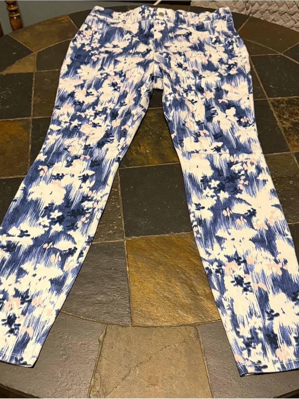 Time and Tru Blue & White Floral Skinny Jeans with Pale Pink Accents